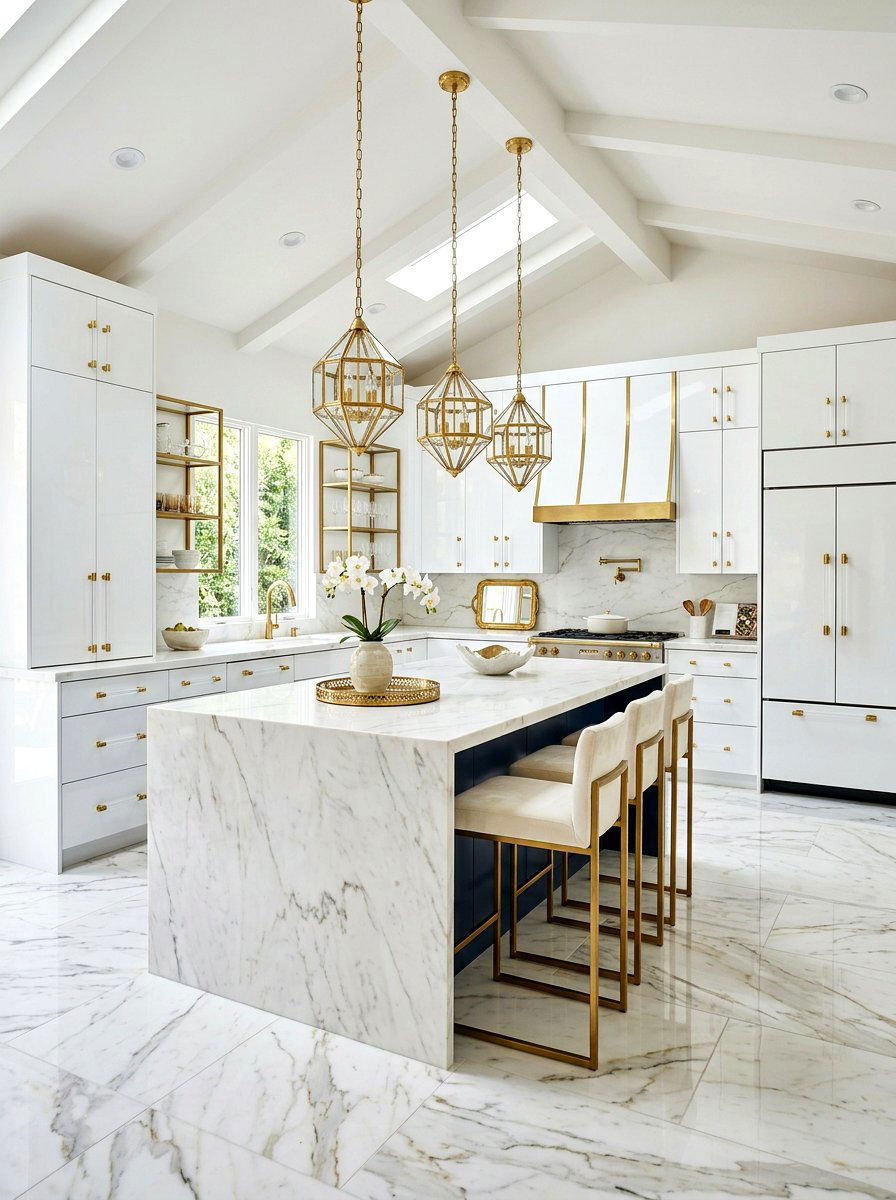 Lucite and Polished Brass Mix - 30 kitchen hardware mix ideas