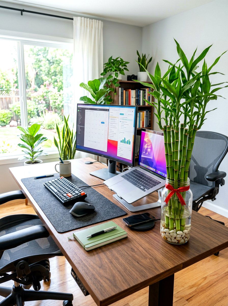 Lucky Bamboo In Water Jars - 30 home office plant ideas