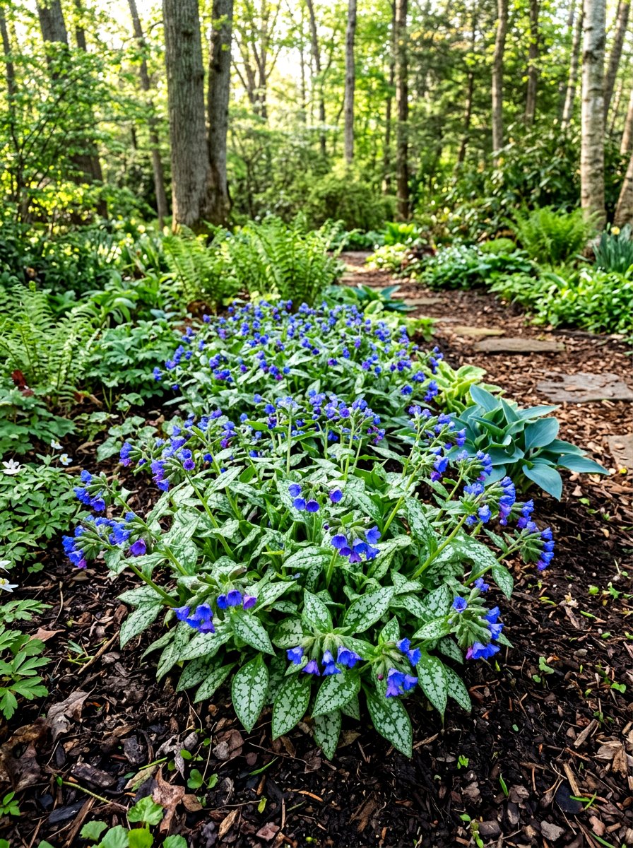 Lungwort Shade Bed - 30 woodland shade garden ideas