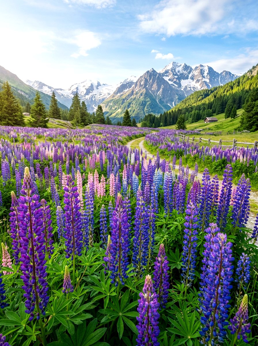 Lupin meadow landscape - 30 purple flower garden ideas
