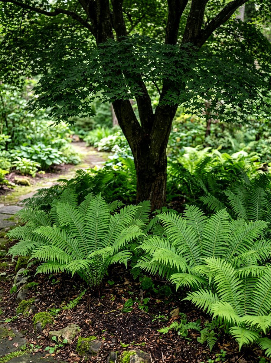 Lush Fern Garden - 30 tree border landscaping ideas