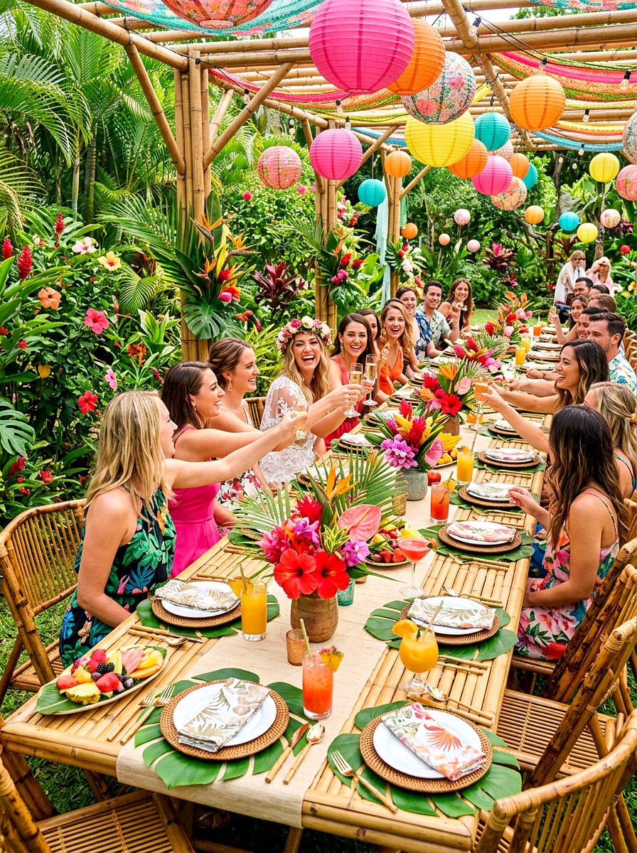 Lush Tropical Decor - 30 backyard bridal brunch ideas