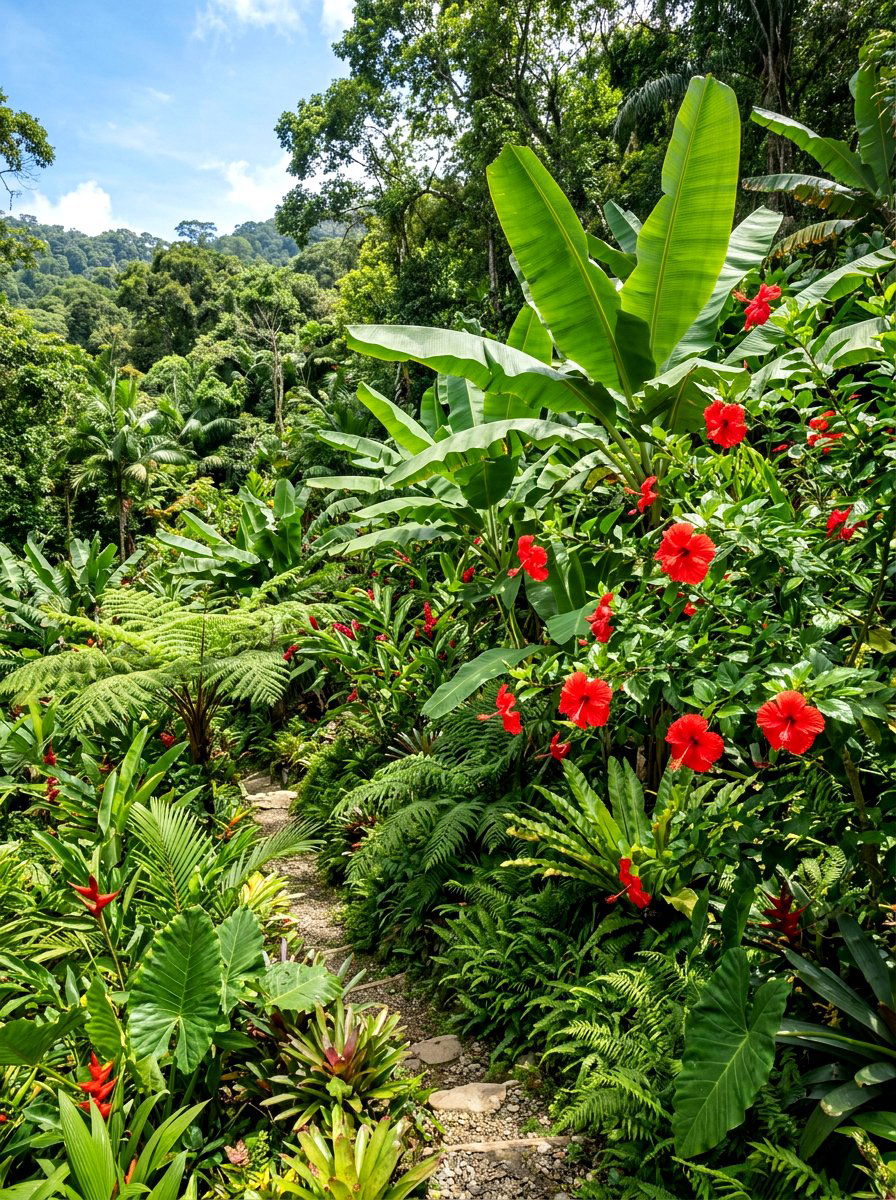 Lush Tropical Slope Planting - 30 slope garden ideas
