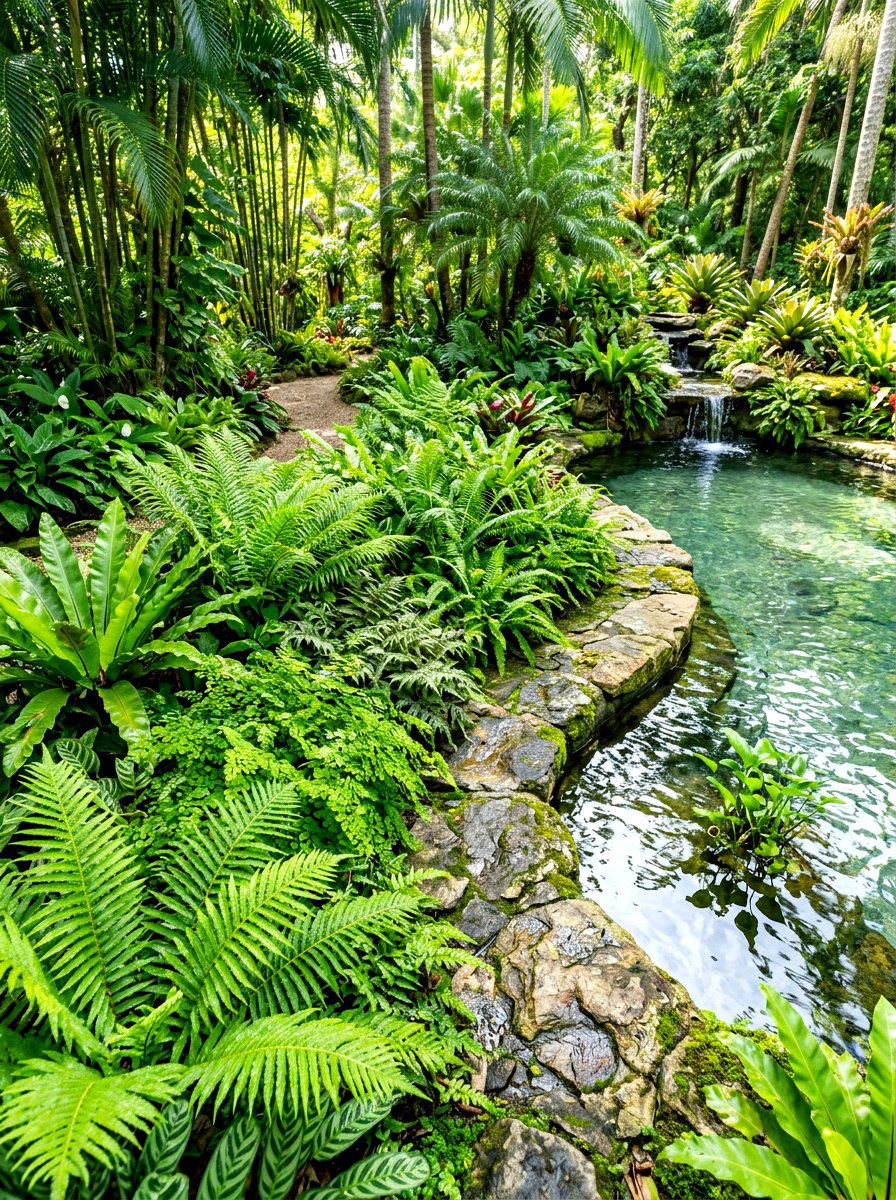 Lush fern garden - 30 tropical pool landscaping ideas