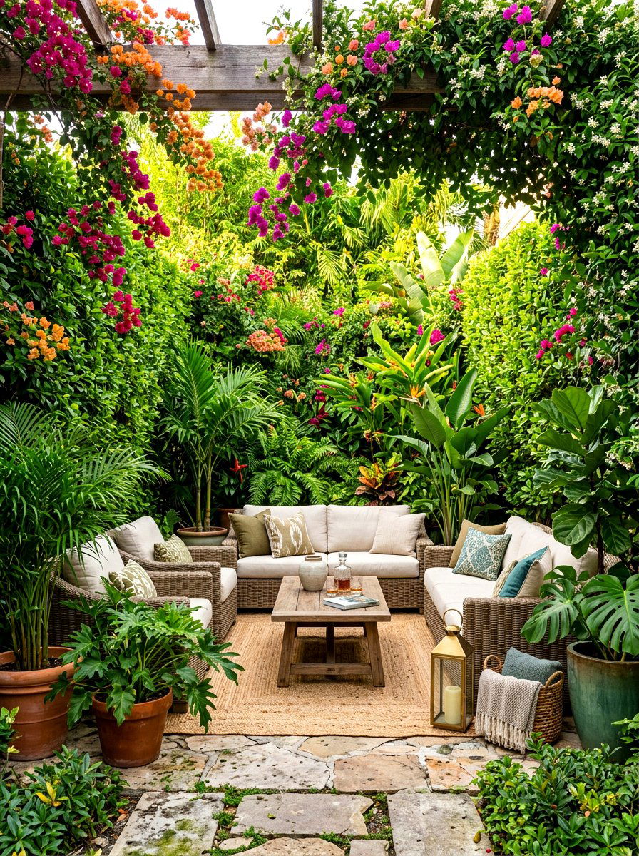 Lush greenery patio lounge - 30 California casual patio lounge ideas