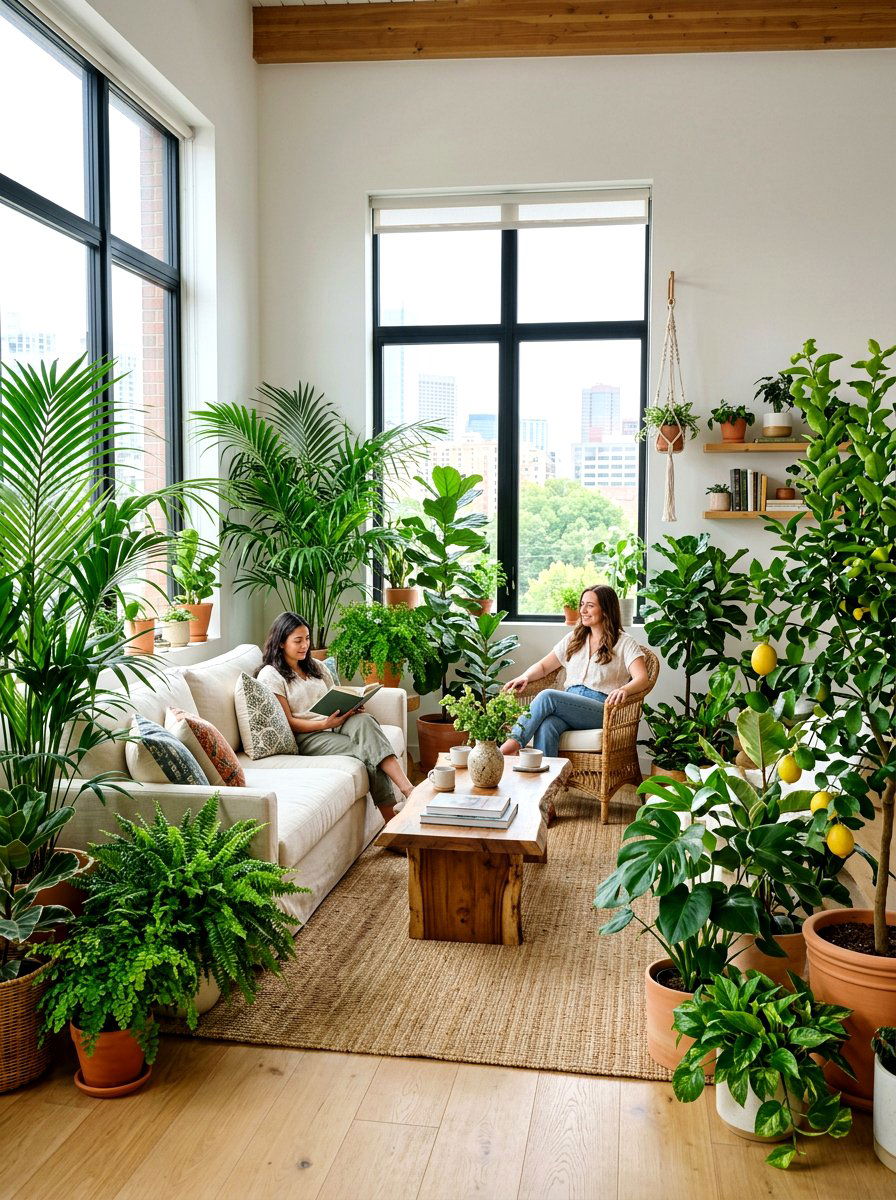 Lush indoor plant lounge - 30 warm Mediterranean lounge ideas
