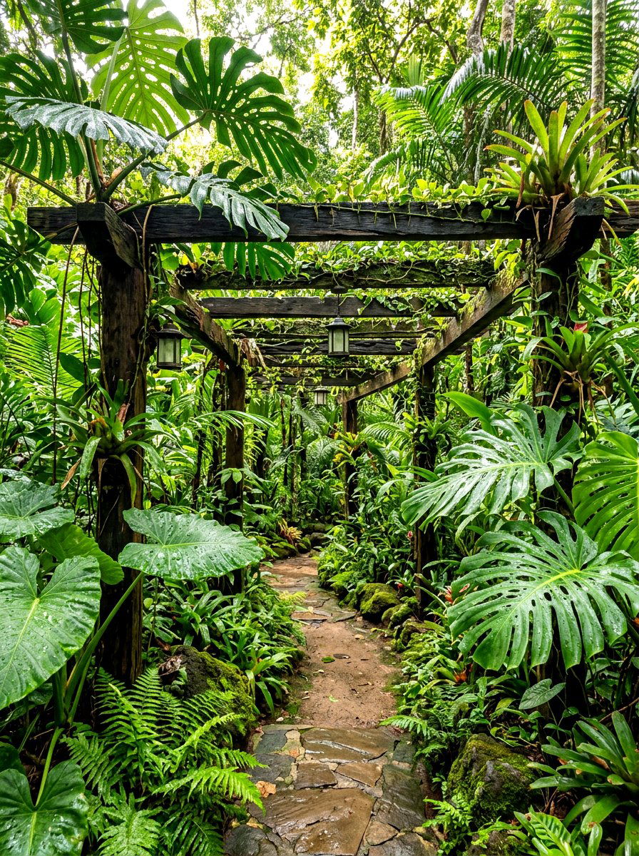 Lush tropical jungle pergola walkway - 30 pergola walkway ideas