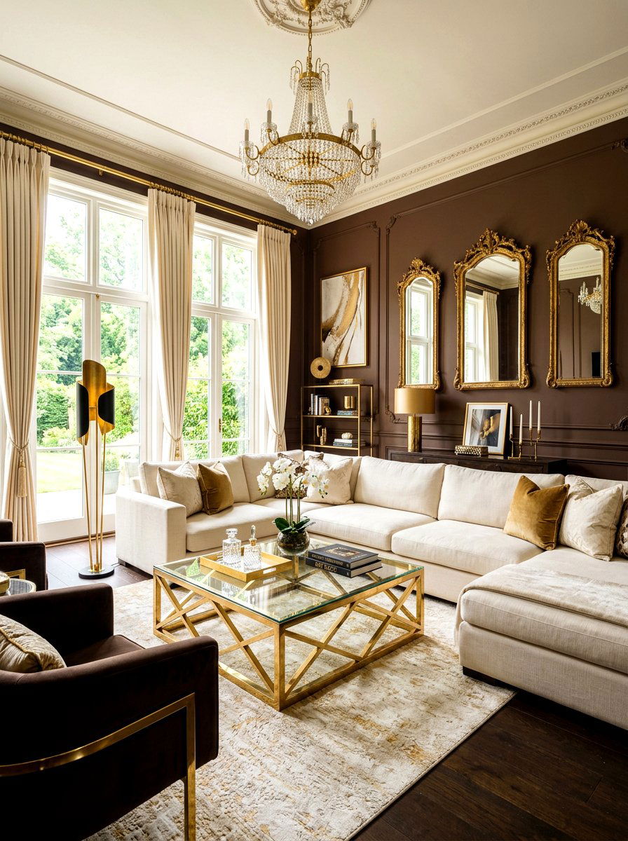 Luxe brown and gold living room - 30 brown living room ideas