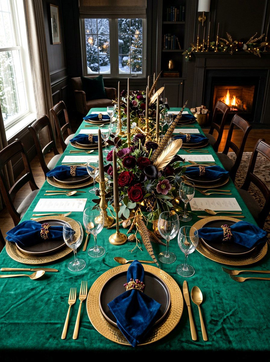 Luxe velvet table setting - 30 dinner party table ideas aesthetic