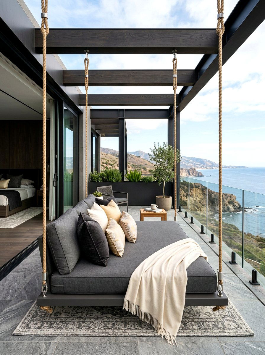 Luxurious upholstered swing bed - 30 porch swing bed ideas