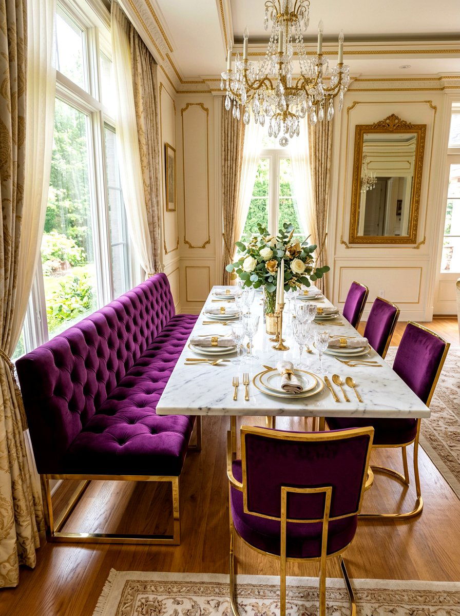 Luxurious velvet bench - 30 banquette seating ideas