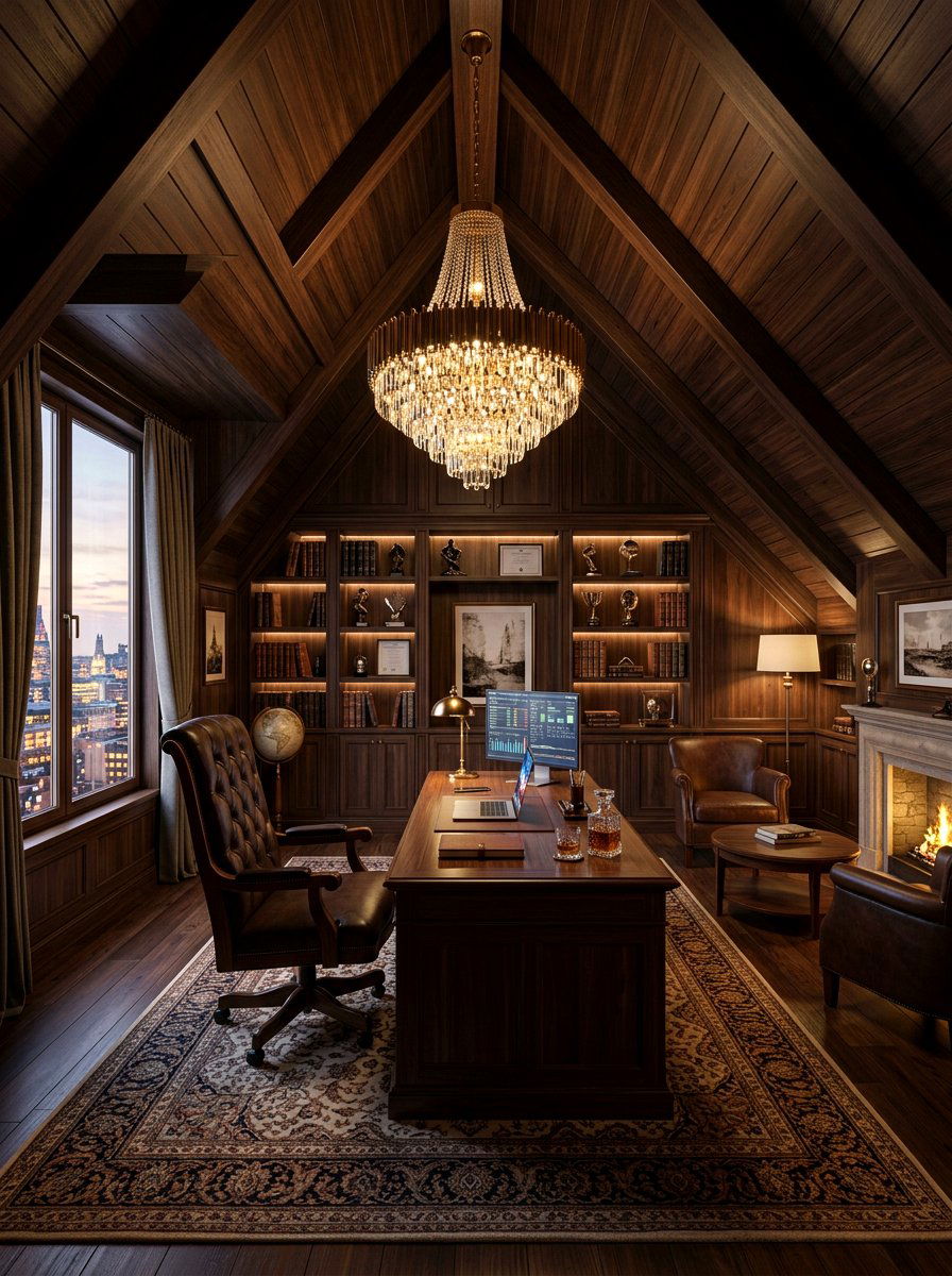 Luxury Attic Executive Suite - 30 sloped ceiling office ideas