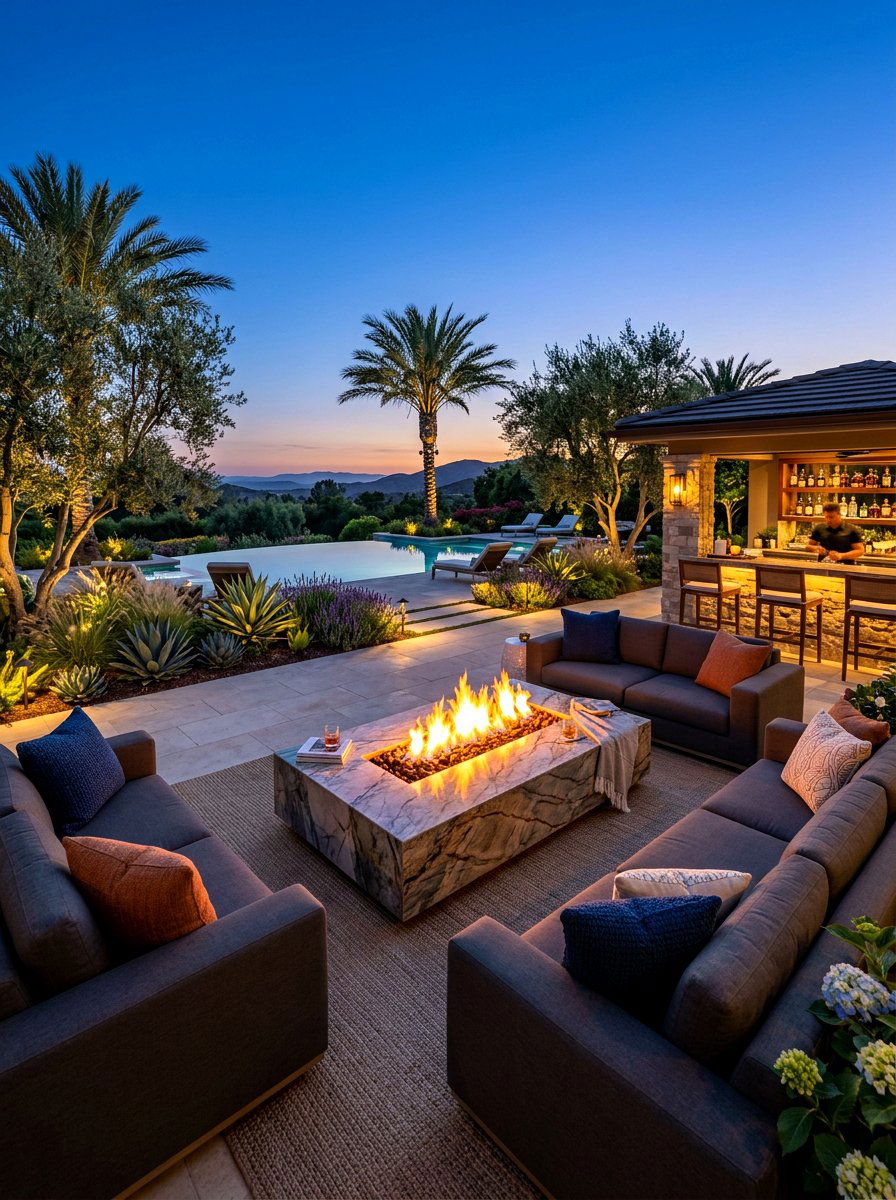 Luxury Backyard Fire Table Lounge - 30 fire table patio ideas