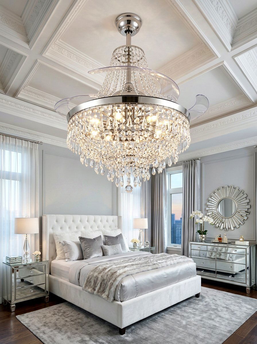 Luxury Crystal Fandelier - 30 bedroom ceiling fan ideas