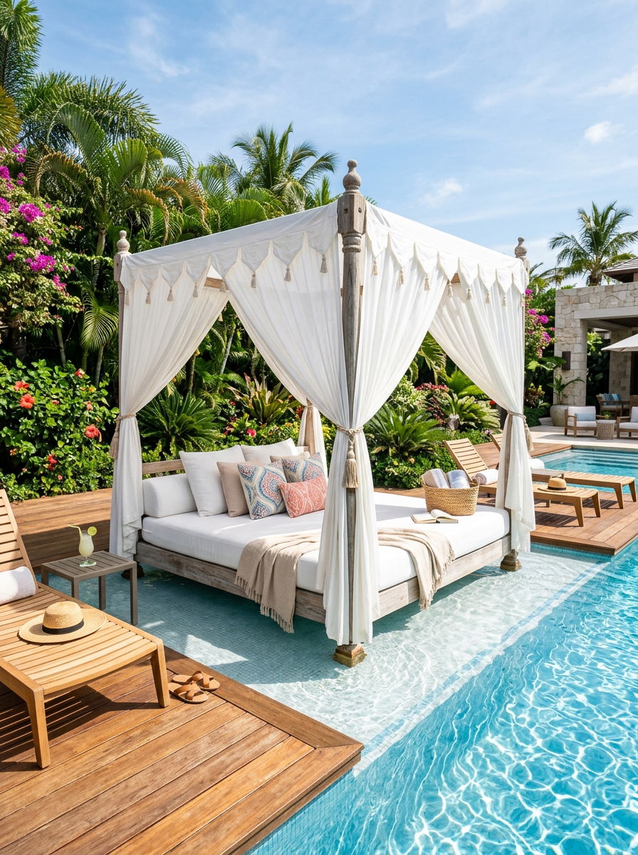 Luxury Daybed Pool Sun Shelf - 30 pool ledge lounger ideas