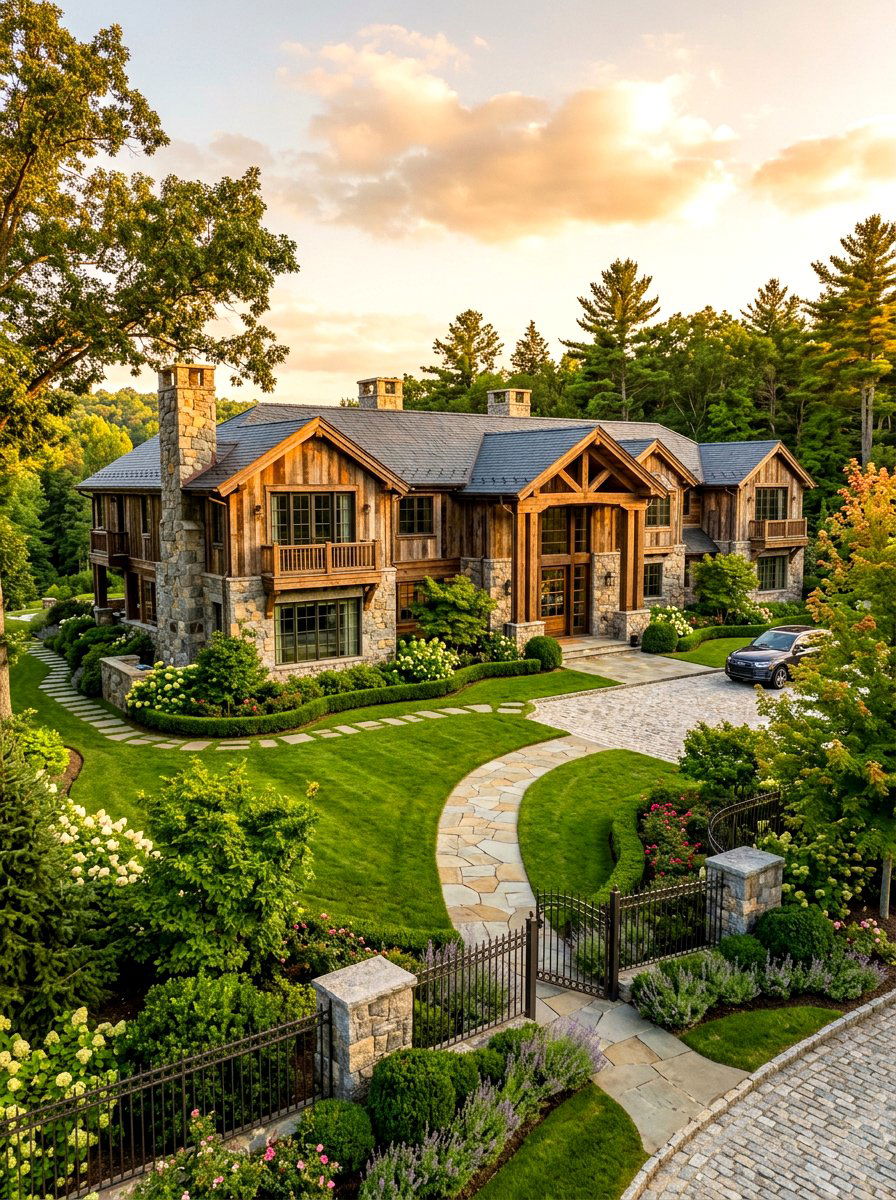 Luxury Estate With Reclaimed Wood And Granite - 30 stone and wood exterior ideas
