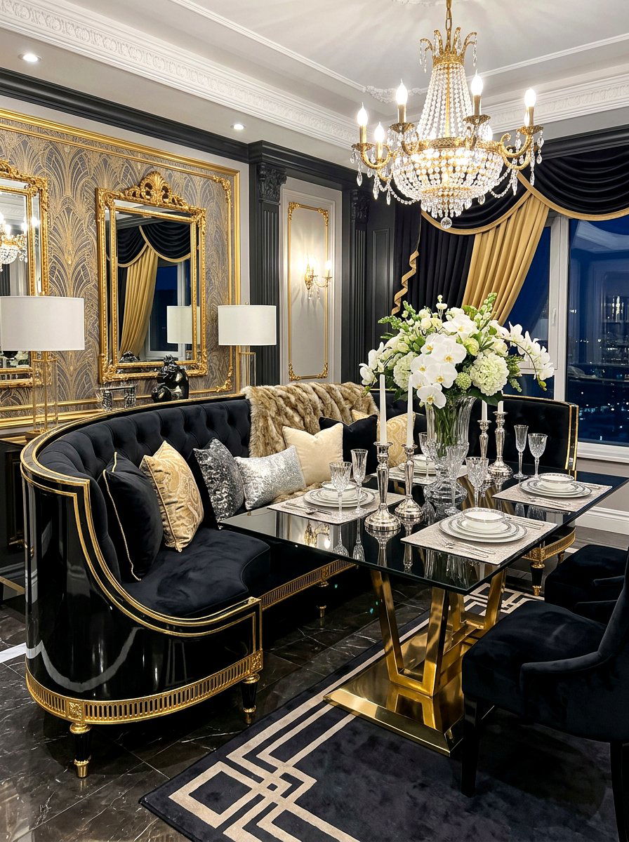 Luxury Glam Banquette - 30 banquette dining room aesthetic ideas