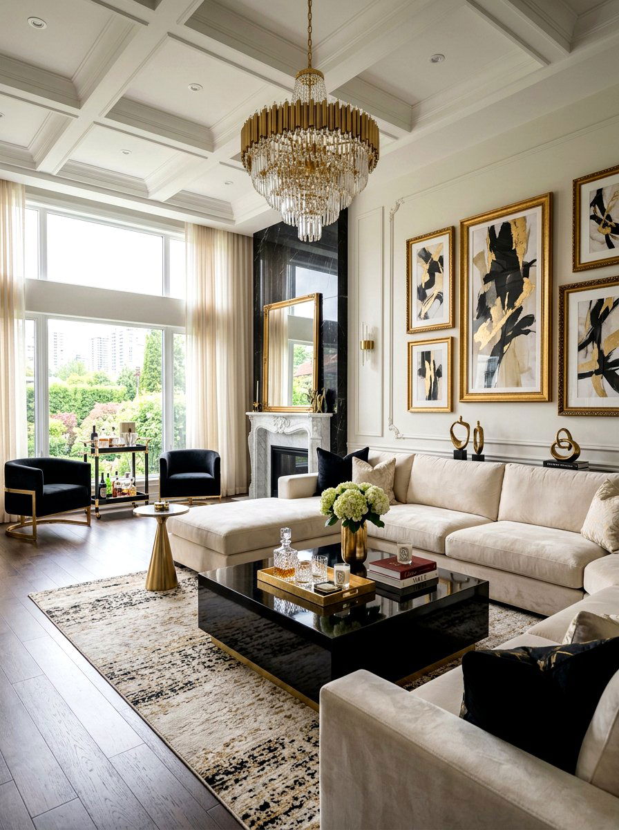 Luxury Glam Black and Cream Living Room - 30 black and cream living room ideas