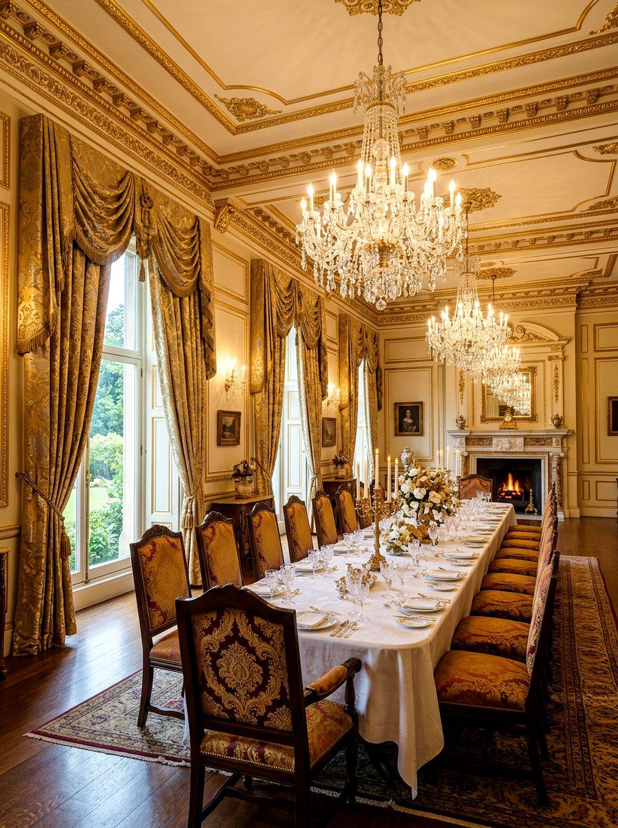 Luxury Gold Brocade Curtains - 30 dining room drapery ideas