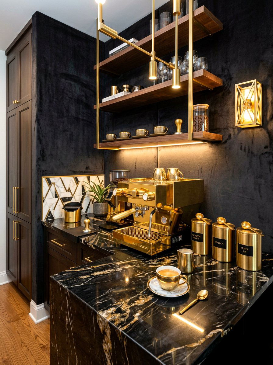 Luxury Gold Coffee Nook - 30 home cafe ideas
