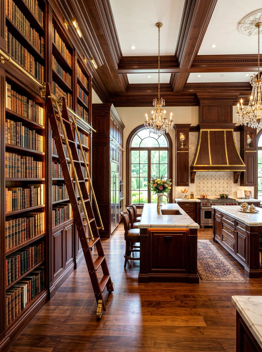 Luxury Kitchen With Library Ladder - 30 library kitchen ideas