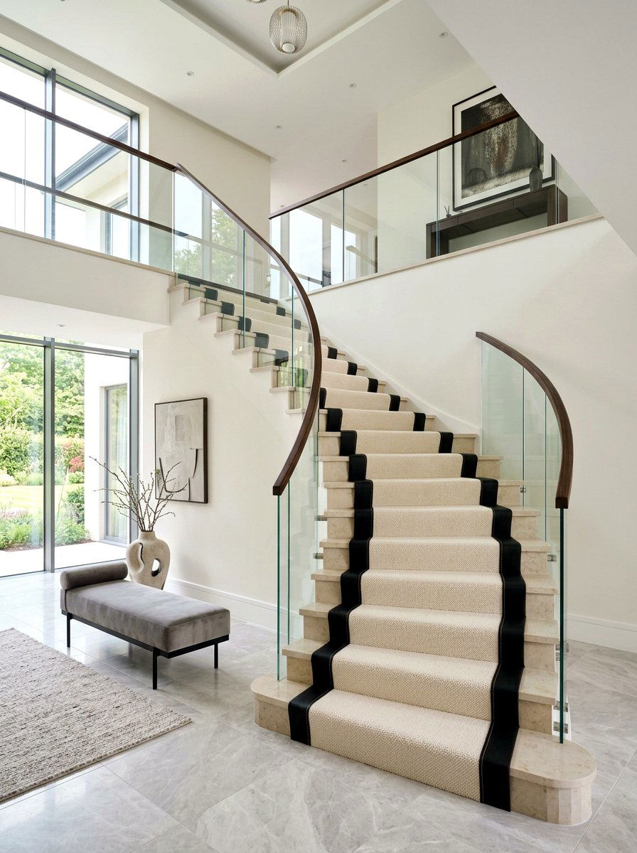 Luxury Leather Trim Stair Runner - 30 dramatic stair runner ideas