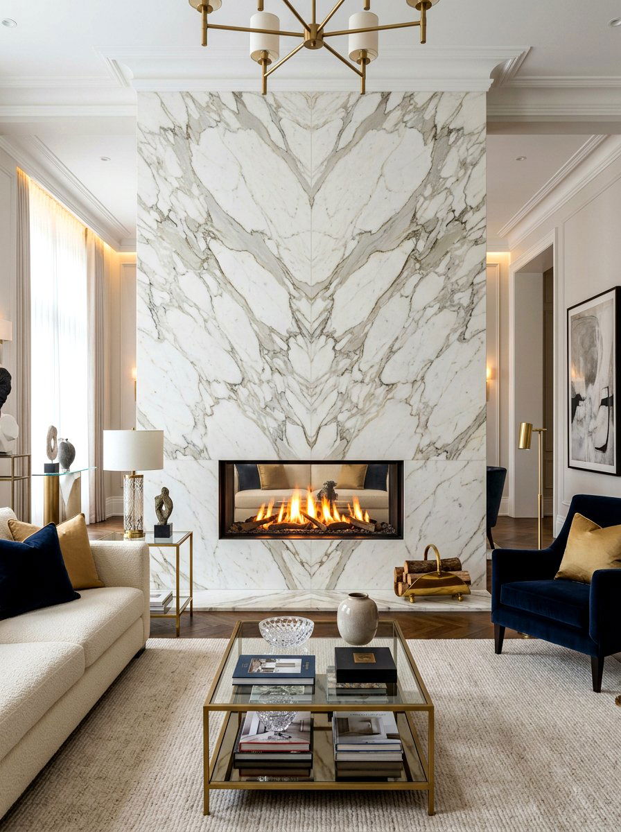 Luxury Marble Facade - 30 basement fireplace ideas
