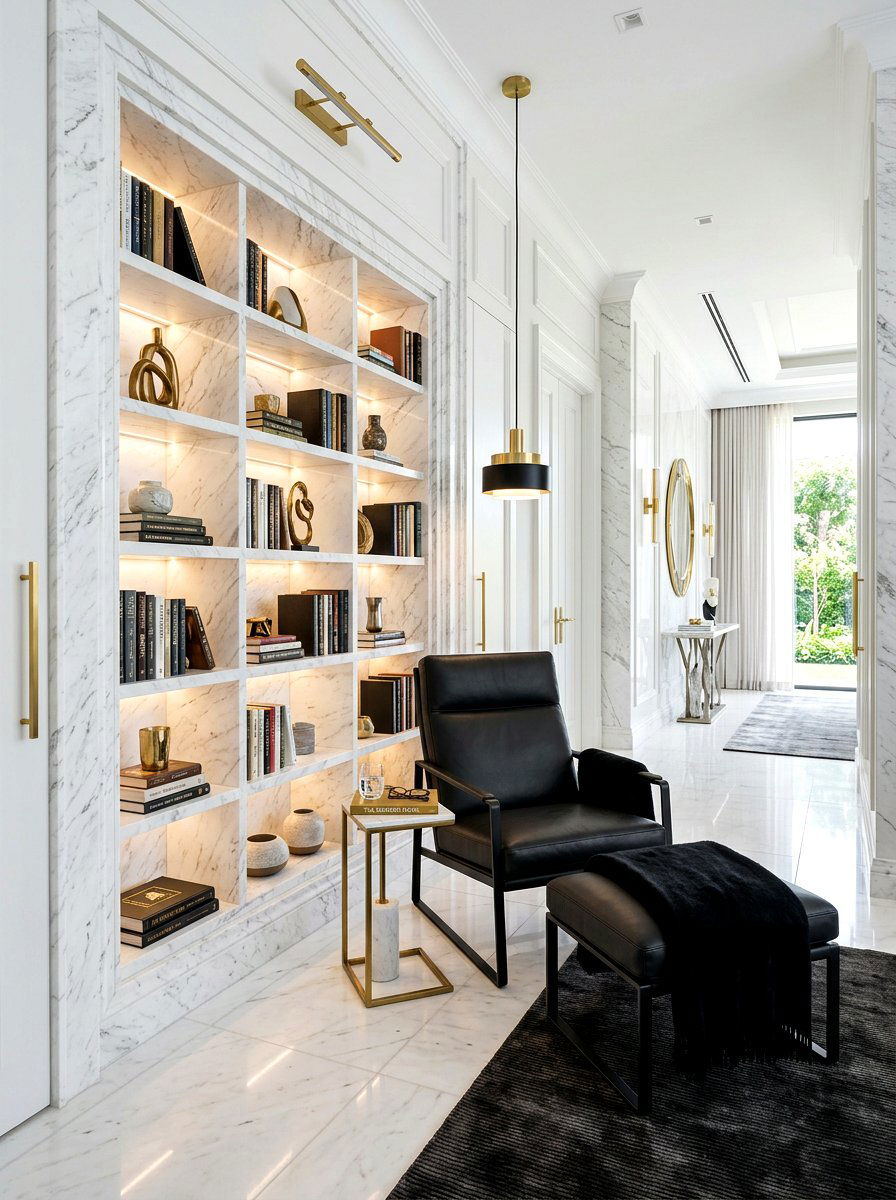 Luxury Marble Hallway Reading Spot - 30 reading hallway ideas