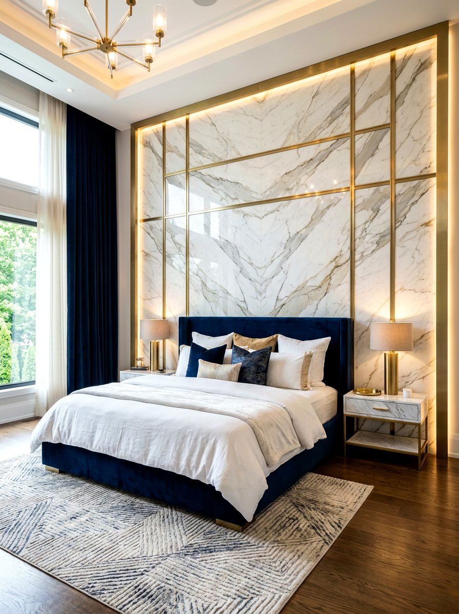 Luxury Marble Inset Wall - 30 wall wrapped headboard ideas