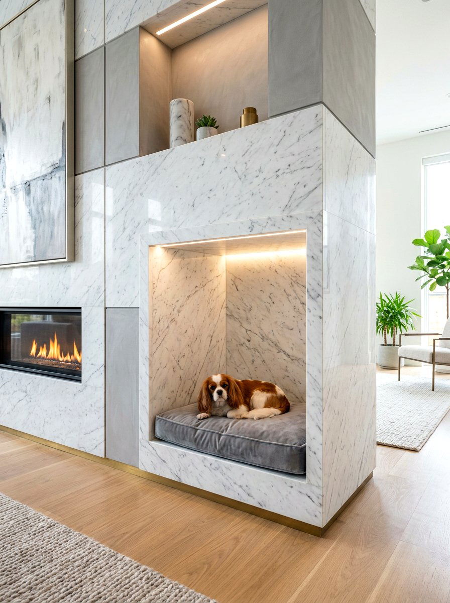 Luxury Marble Pet Alcove - 30 pet nook living room ideas