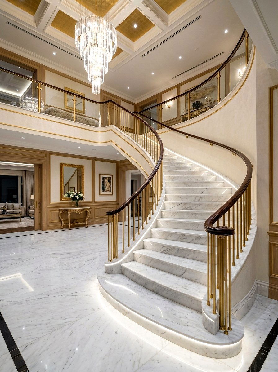 Luxury Marble Staircase Perimeter Glow - 30 stair lighting ideas