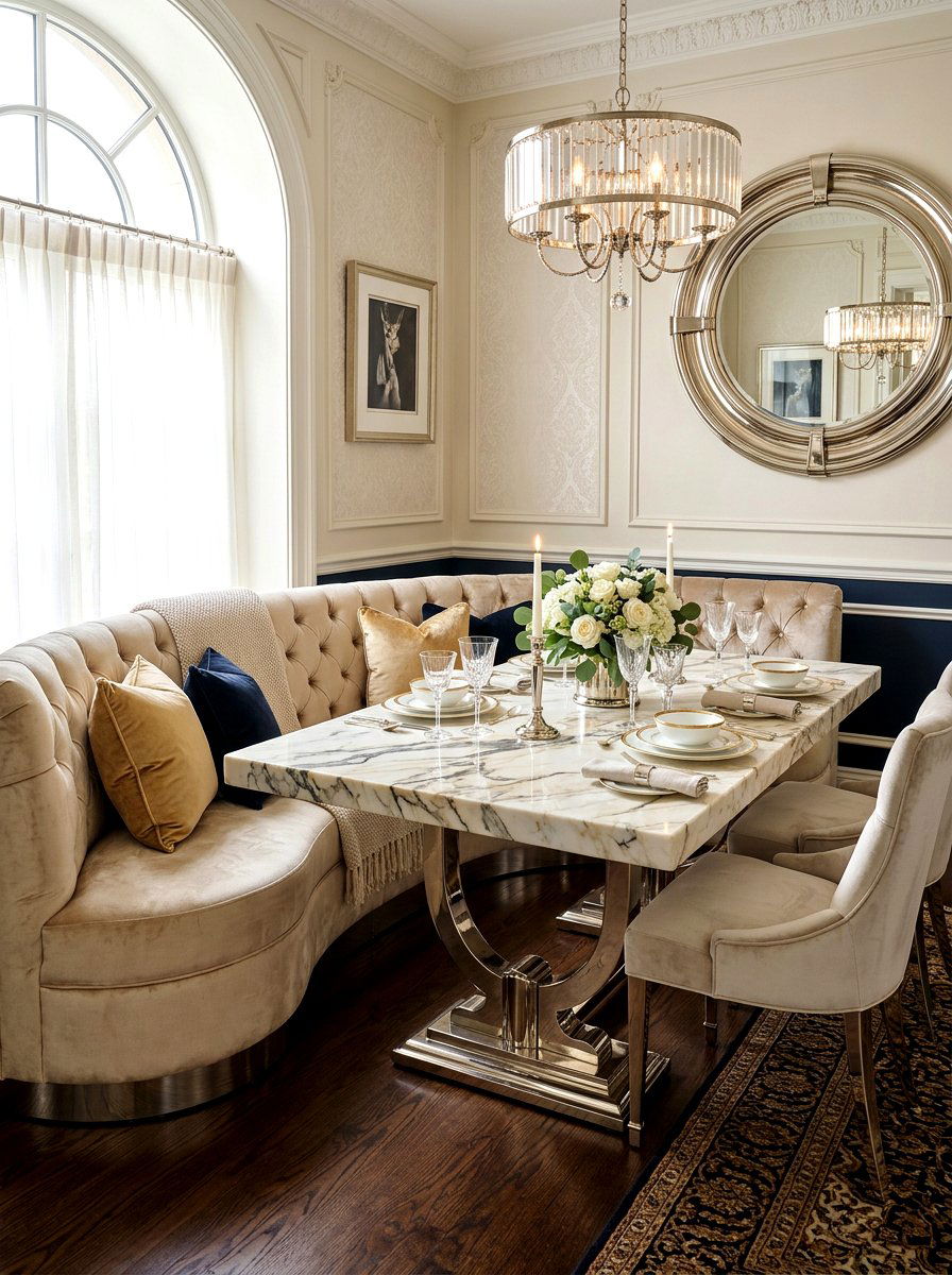 Luxury Marble Table Banquette - 30 banquette window nook ideas