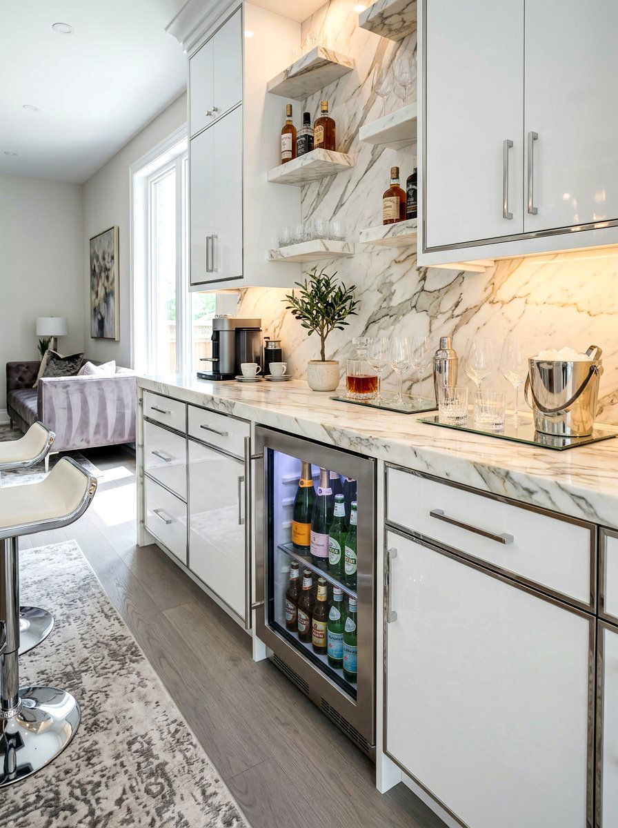 Luxury Marble Top Beverage Station - 30 beverage cooler cabinet ideas