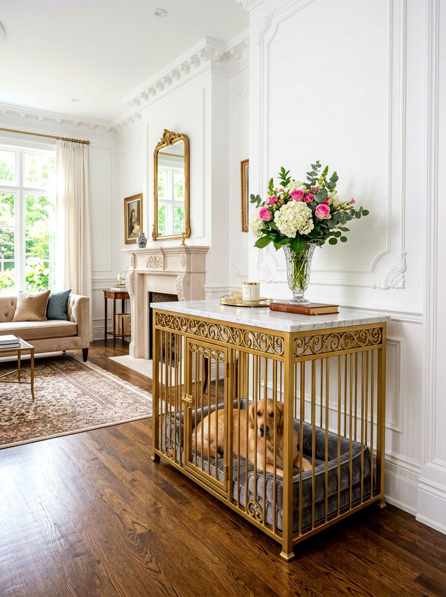 Luxury Marble Top Dog Crate - 30 dog crate furniture ideas
