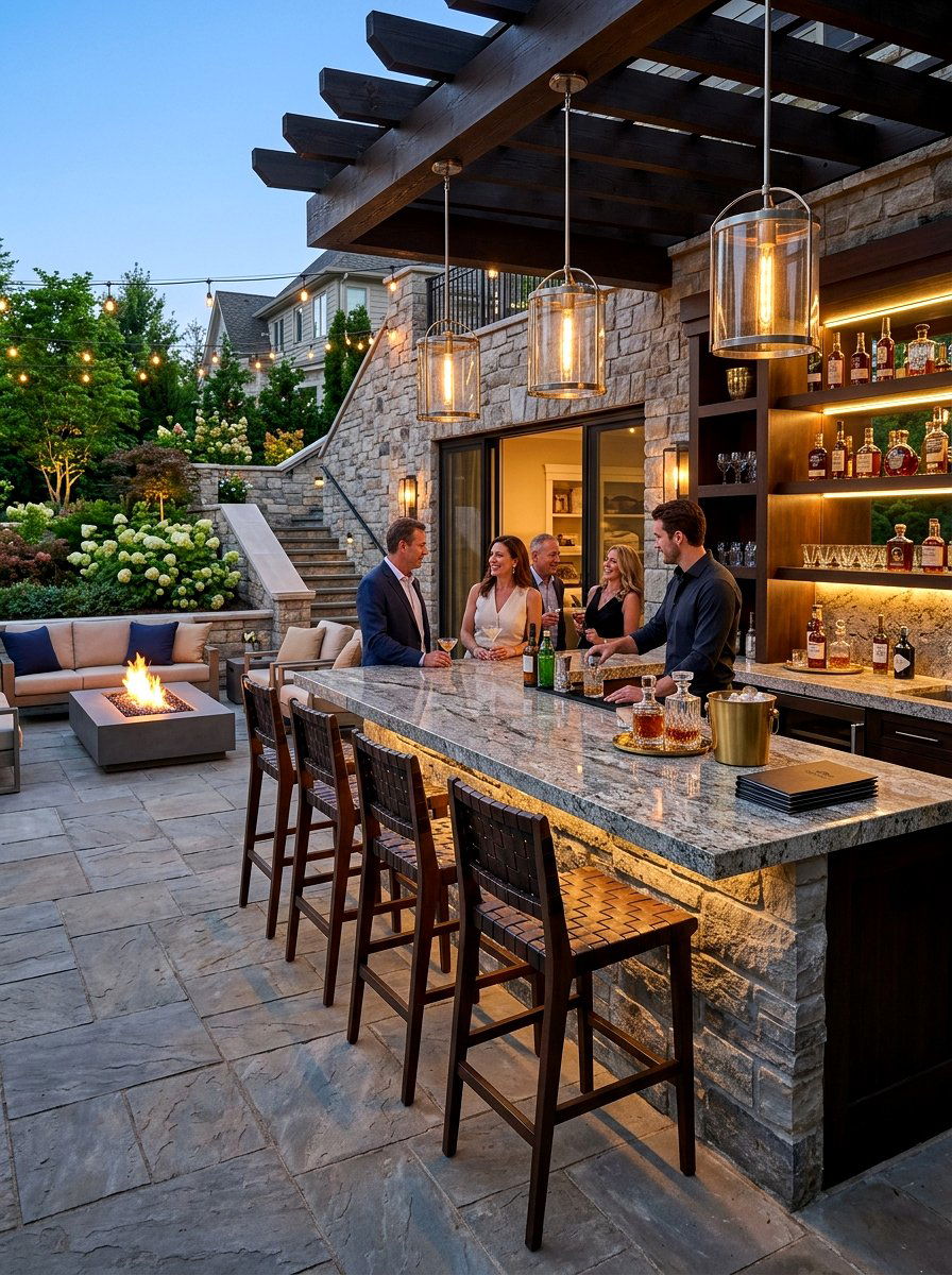 Luxury Outdoor Bar Area - 30 walkout basement patio ideas