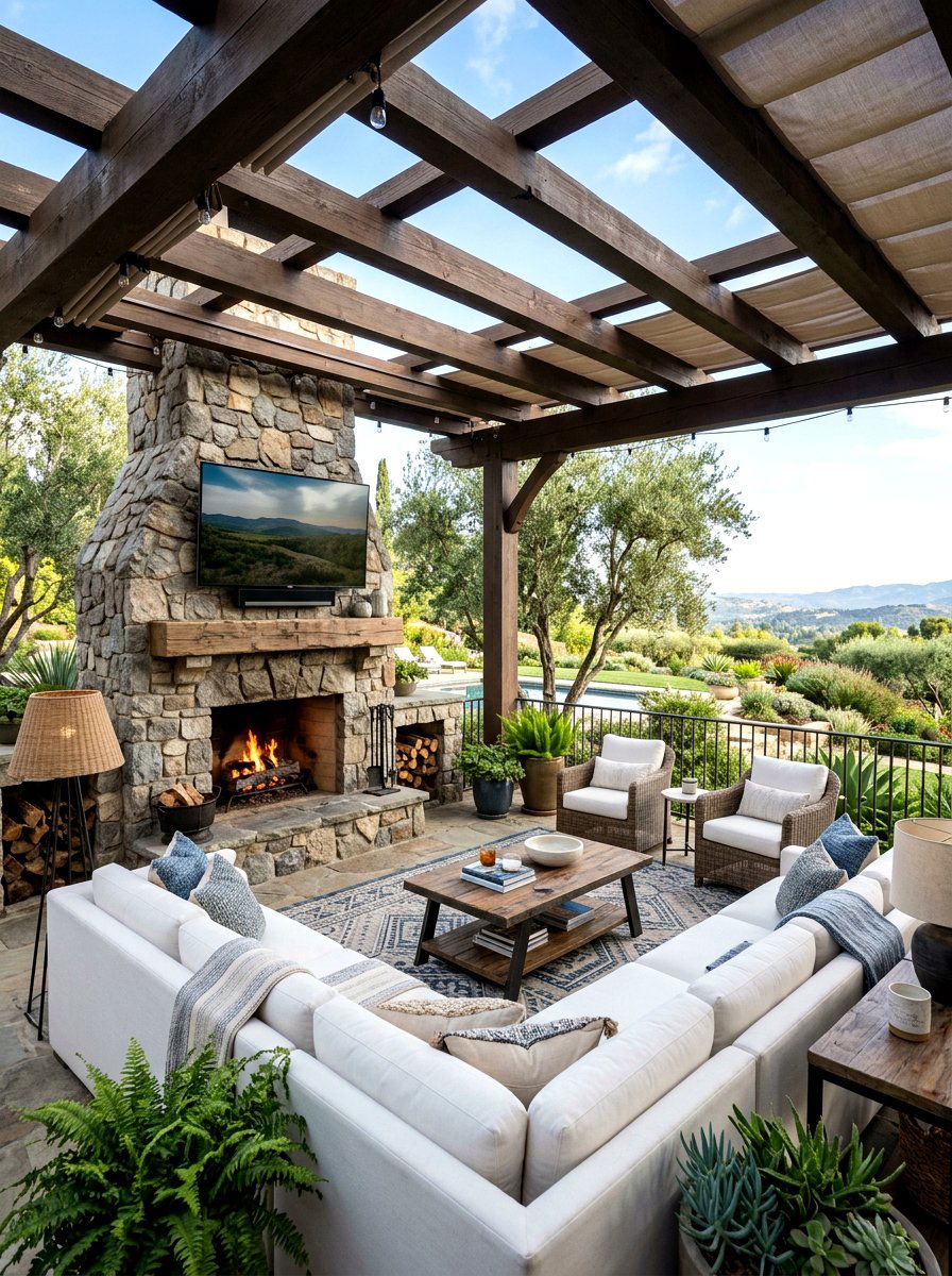 Luxury Outdoor Living Room Pergola Fireplace - 30 pergola with fireplace ideas