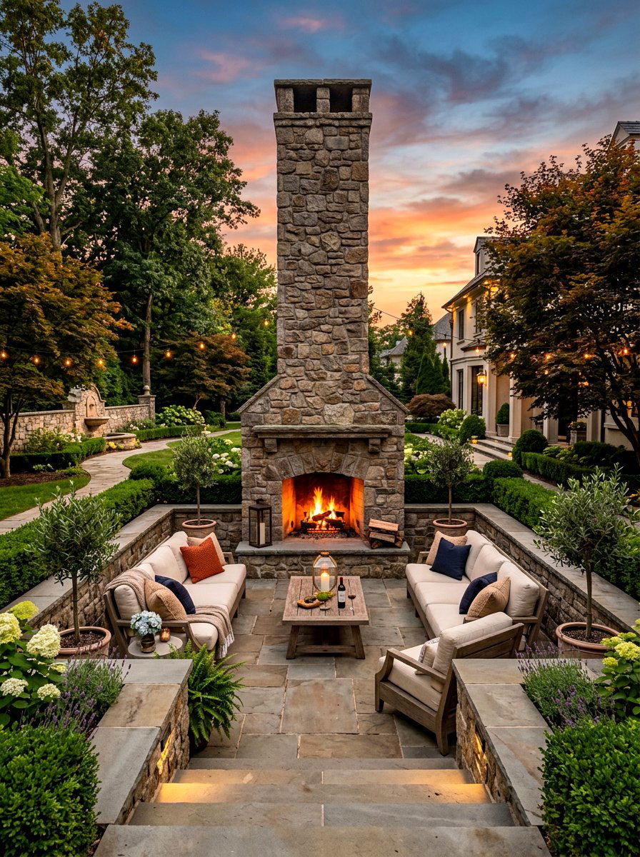 Luxury Outdoor Sunken Fireplace - 30 conversation pit backyard ideas