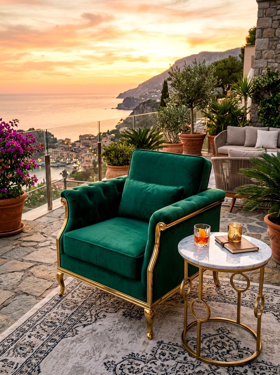 Luxury Outdoor Velvet Chair - 30 balcony lounge chair ideas