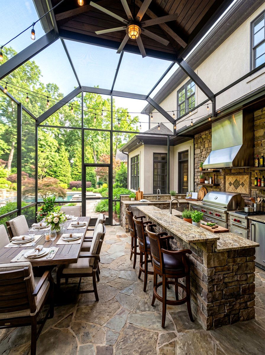 Luxury Screened Outdoor Kitchen - 30 screened patio enclosure ideas