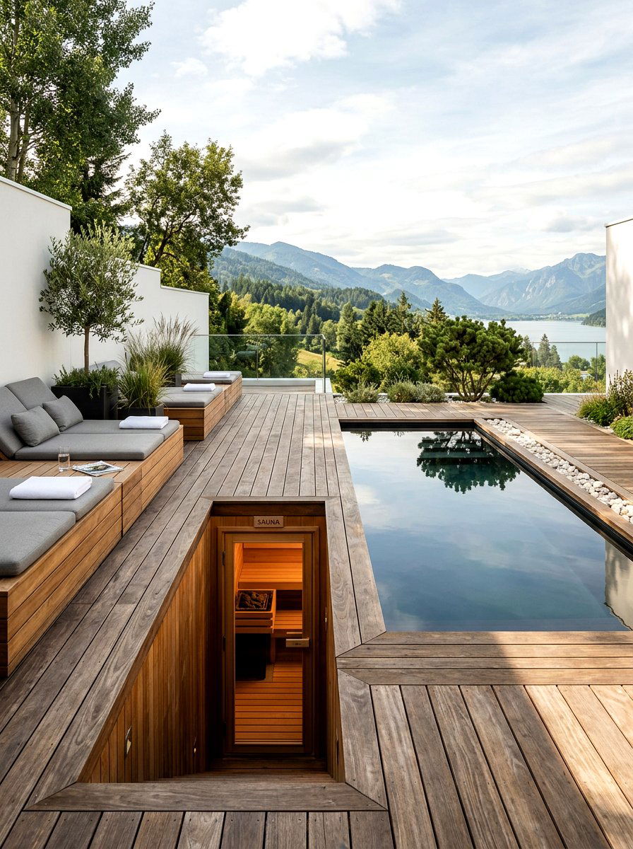 Luxury Spa Deck Sunken Sauna - 30 sauna patio retreat ideas