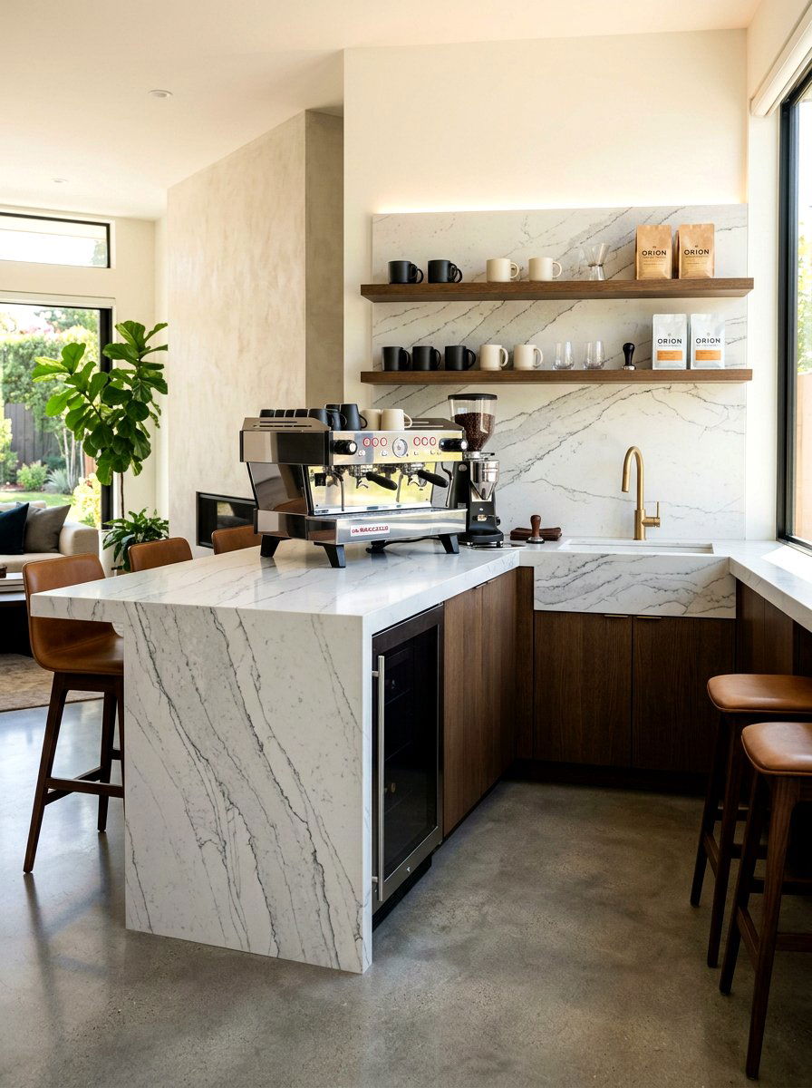 Luxury Stone Coffee Bar - 30 aesthetic home cafe setup ideas