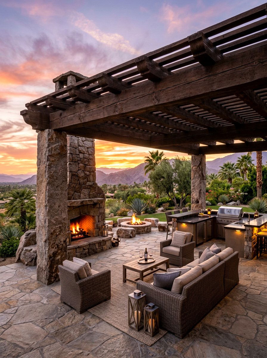 Luxury Stone Pergola - 30 fire pit pergola ideas