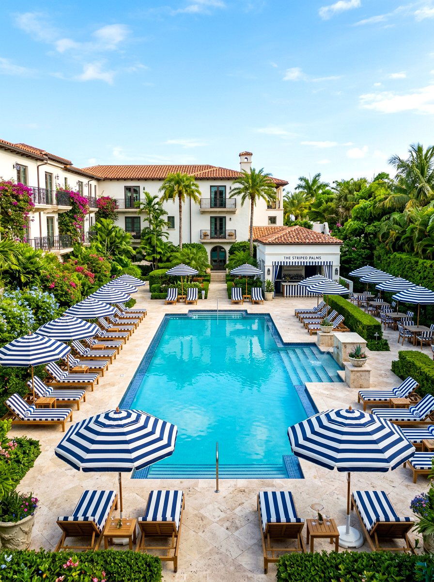 Luxury Striped Boutique Hotel Style Backyard - 30 striped cabana backyard ideas