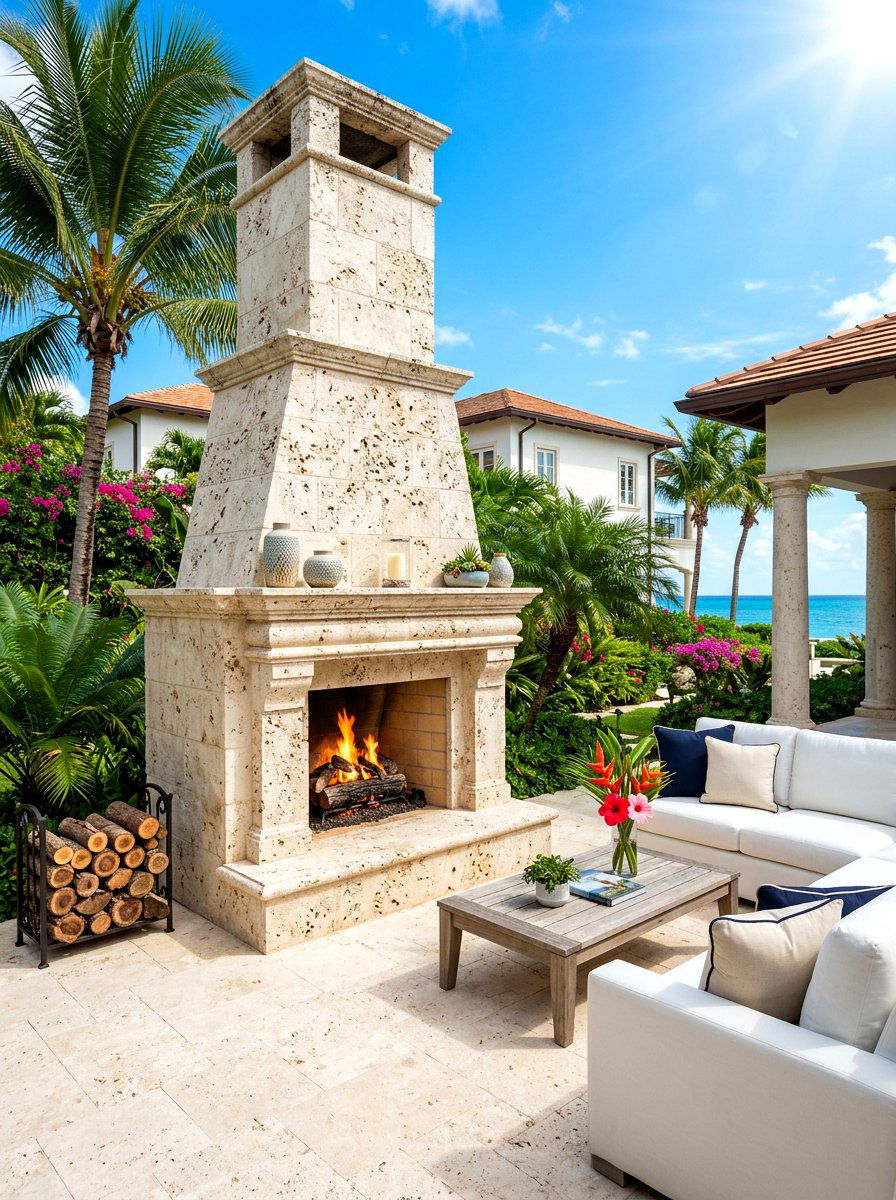 Luxury Travertine Fireplace - 30 stone outdoor fireplace ideas
