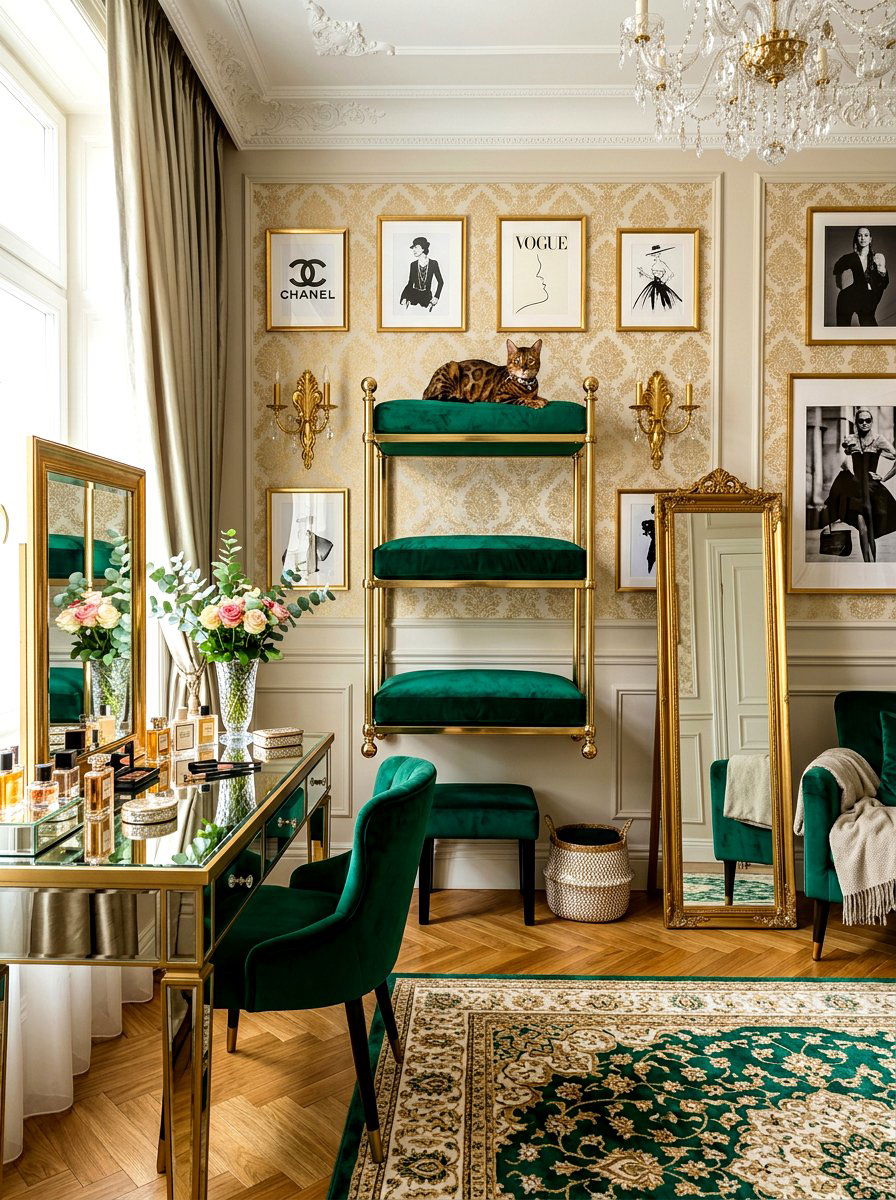 Luxury Velvet Cat Shelf - 30 cat climbing wall aesthetic ideas