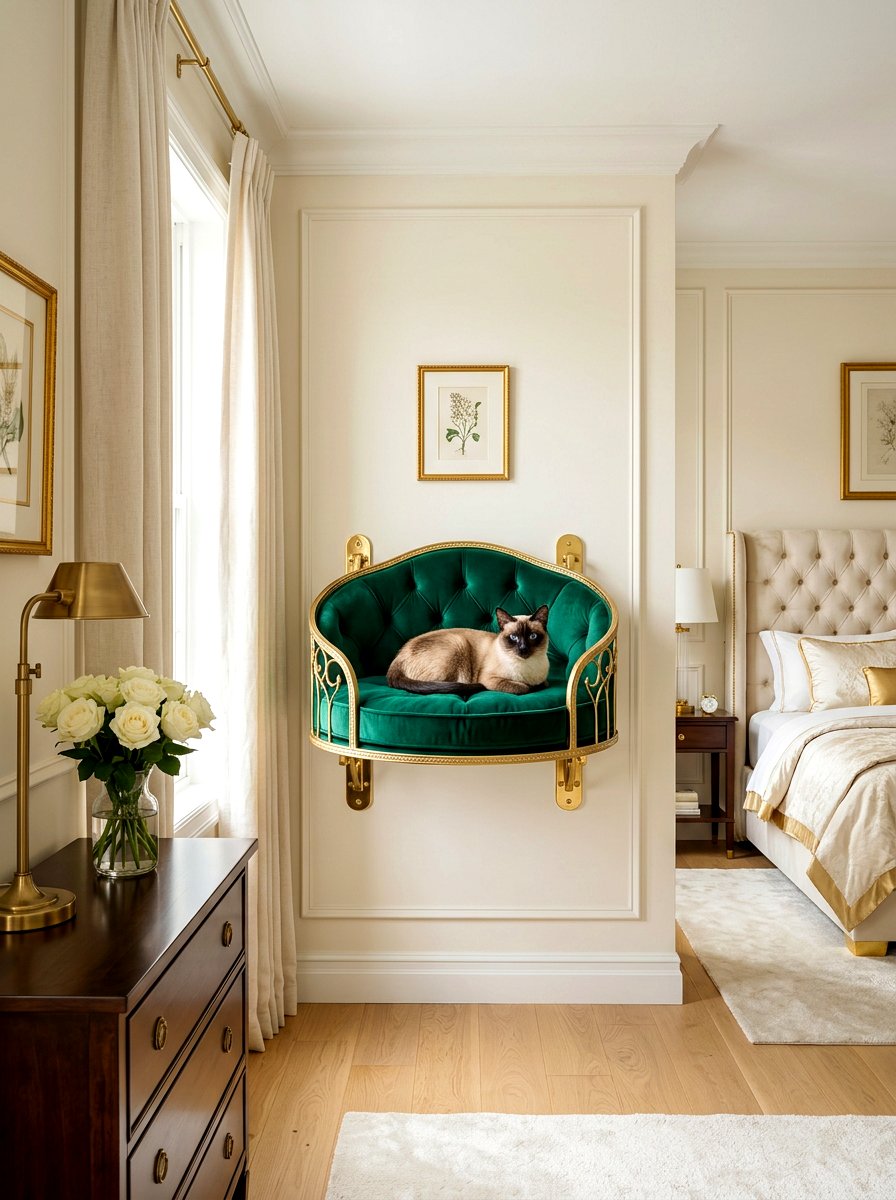 Luxury Velvet Cat Wall Bed - 30 cat shelf wall ideas