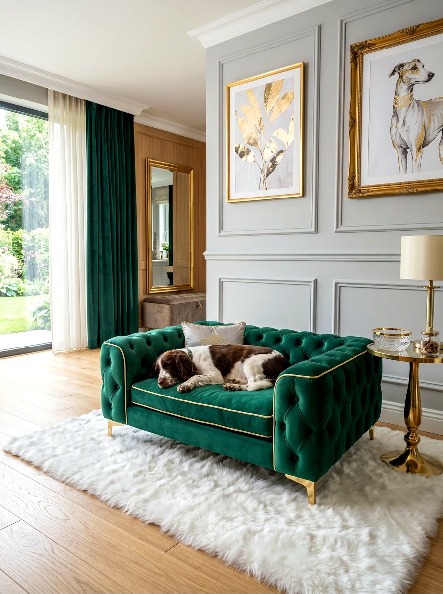 Luxury Velvet Dog Suite - 30 dog bedroom decor ideas