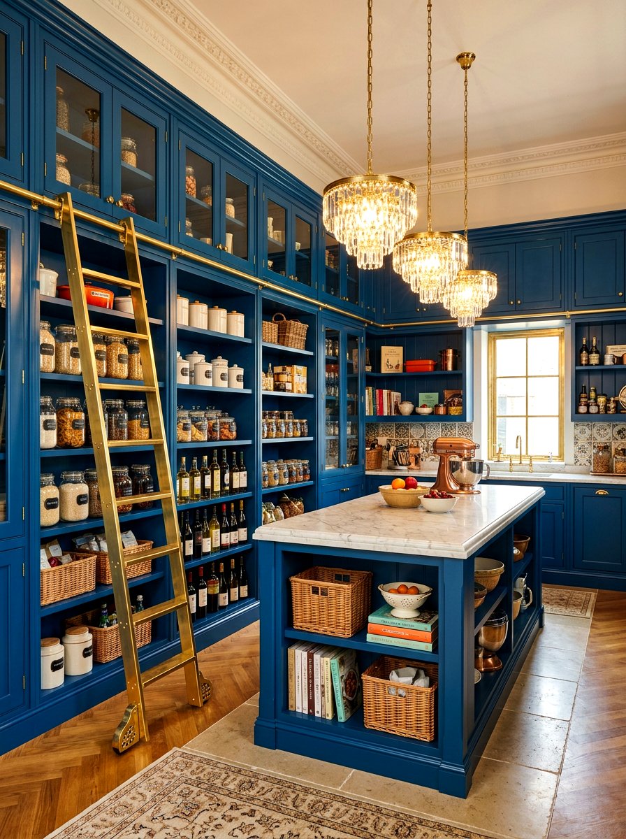 Luxury Walk In Pantry With Gold Ladder - 30 pantry with library ladder ideas