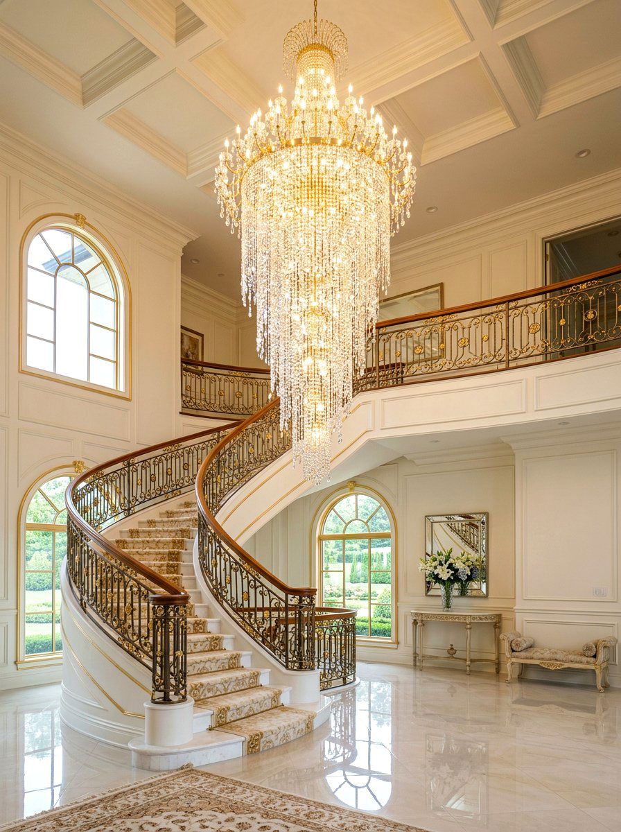 Luxury Waterfall Crystal Foyer - 30 stairway chandelier ideas