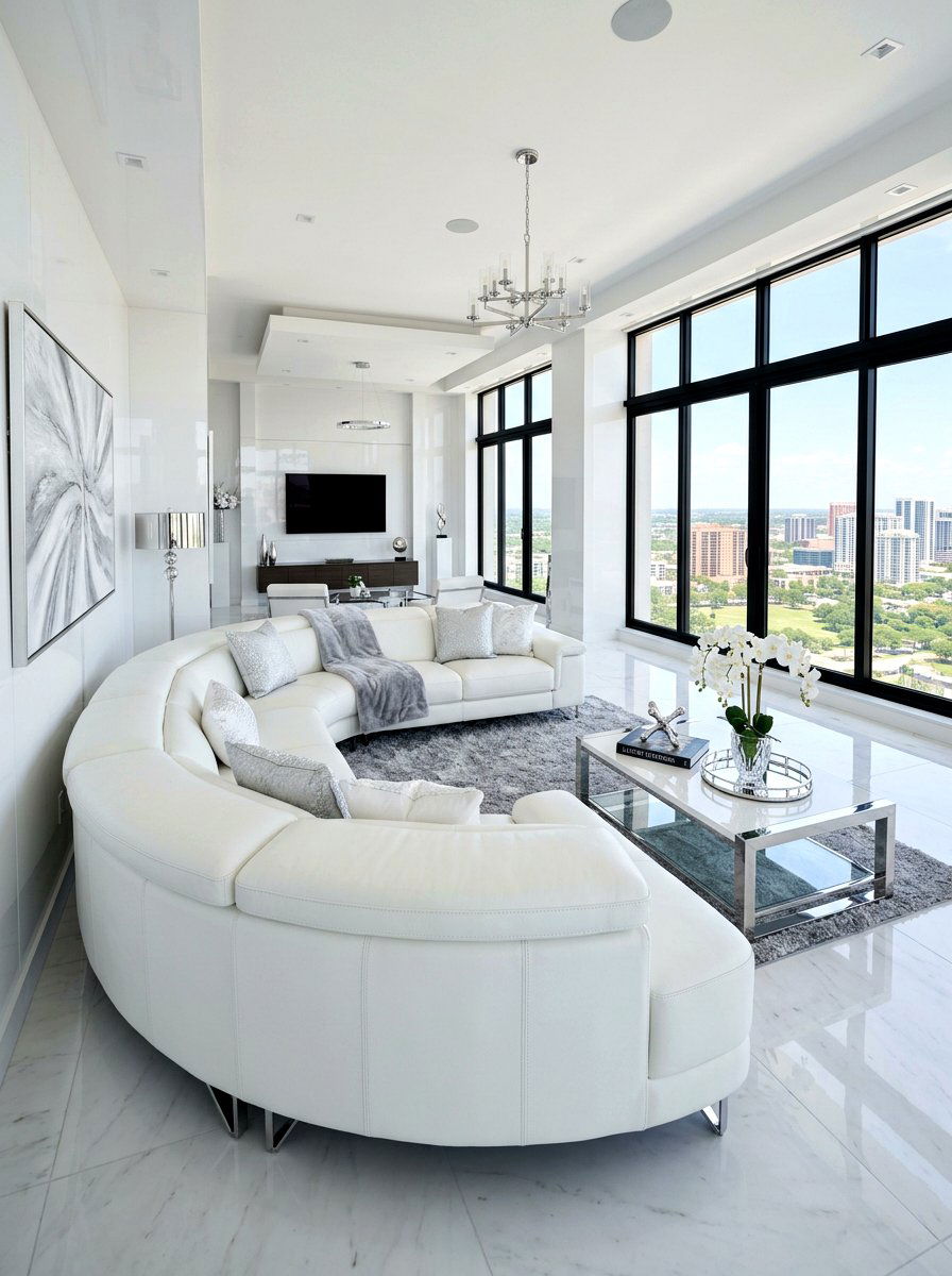 Luxury White Curved Sectional Living Room - 30 curved sectional living room ideas